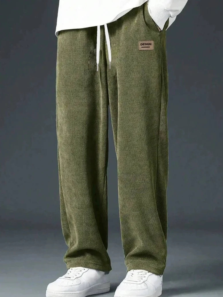 new style Men's corduroy loose European size hanging multi-functional casual straight leg pants, suitable for daily travel