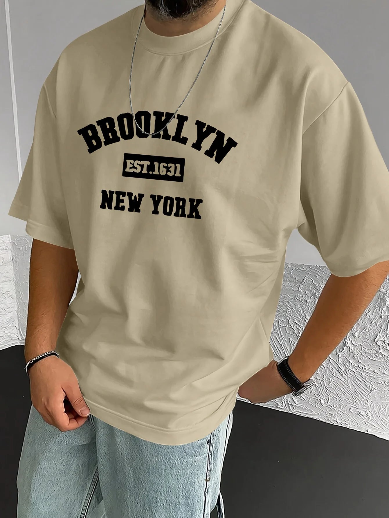 Men's summer 100% pure cotton fashionable casual loose sports Brooklyn pattern printed round neck short sleeved T-shirt top