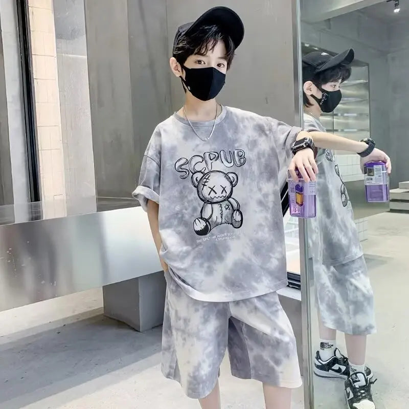 Boy Cartoon Bear Clothes Top Bottom Set