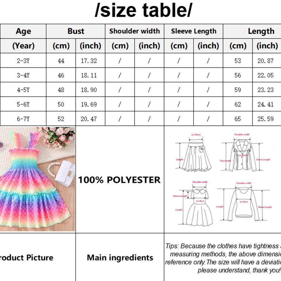 Mermaid Butterfly Rainbow Short Sleeve Kids Dress