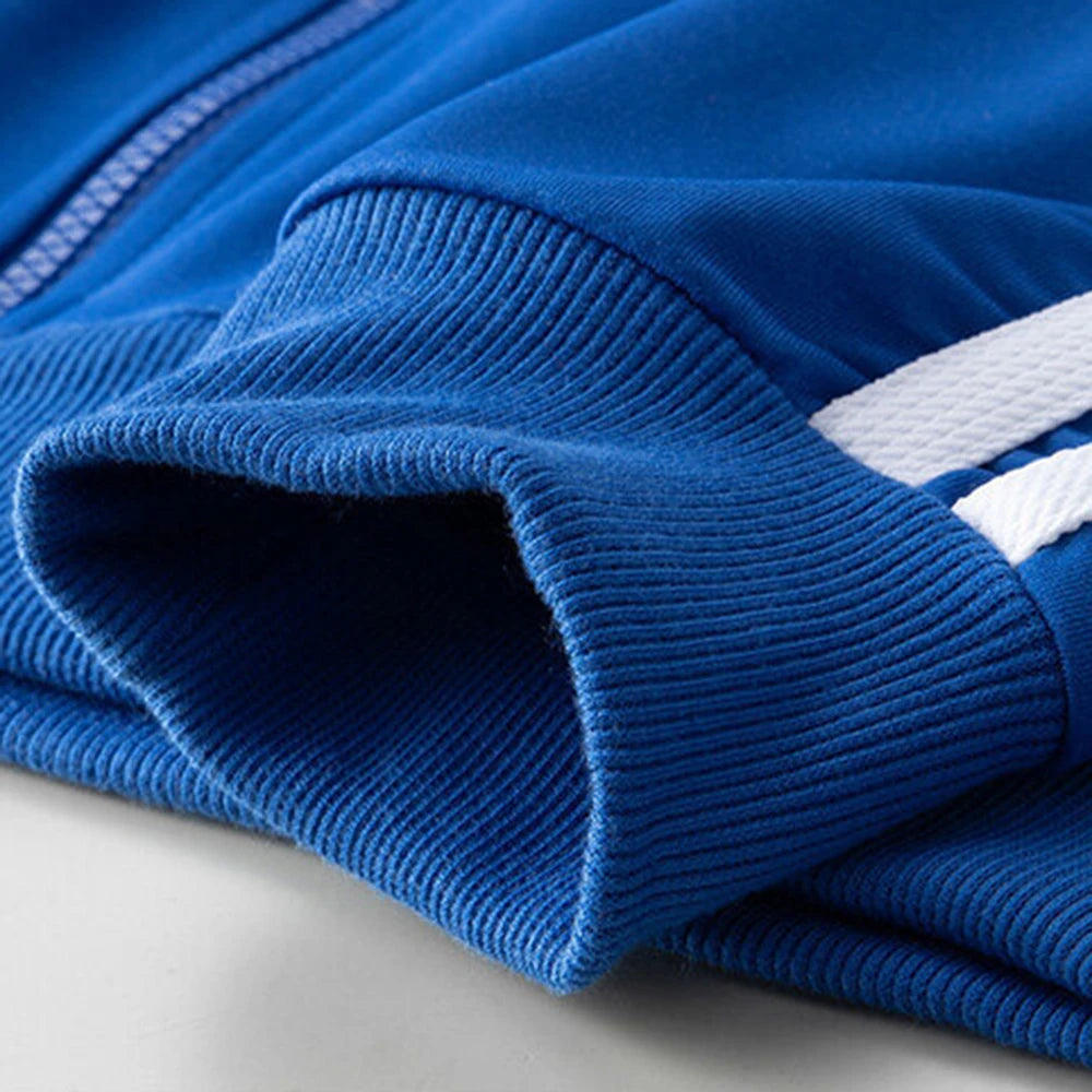 Mens Casual Striped Contrast Sports Suit Mens Two-Piece Cardigan Zipper Sportswear Spring And Autumn Mens Sportswear Sports Suit
