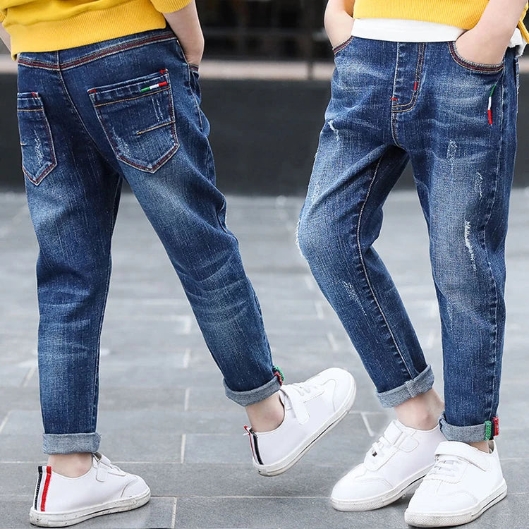 IENENS Kids Boy's Jeans Young Casual Trousers 4-11 Years Children Denim Long Pants Elastic Waist Pants Spring Autumn Slim Jean