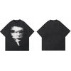 Hip Hop 2024 Summer Washed Black T-Shirt Streetwear Graphic Blurry Face T Shirt Cotton Unisex Men's Tshirt Tops Y2k Tees Hipster