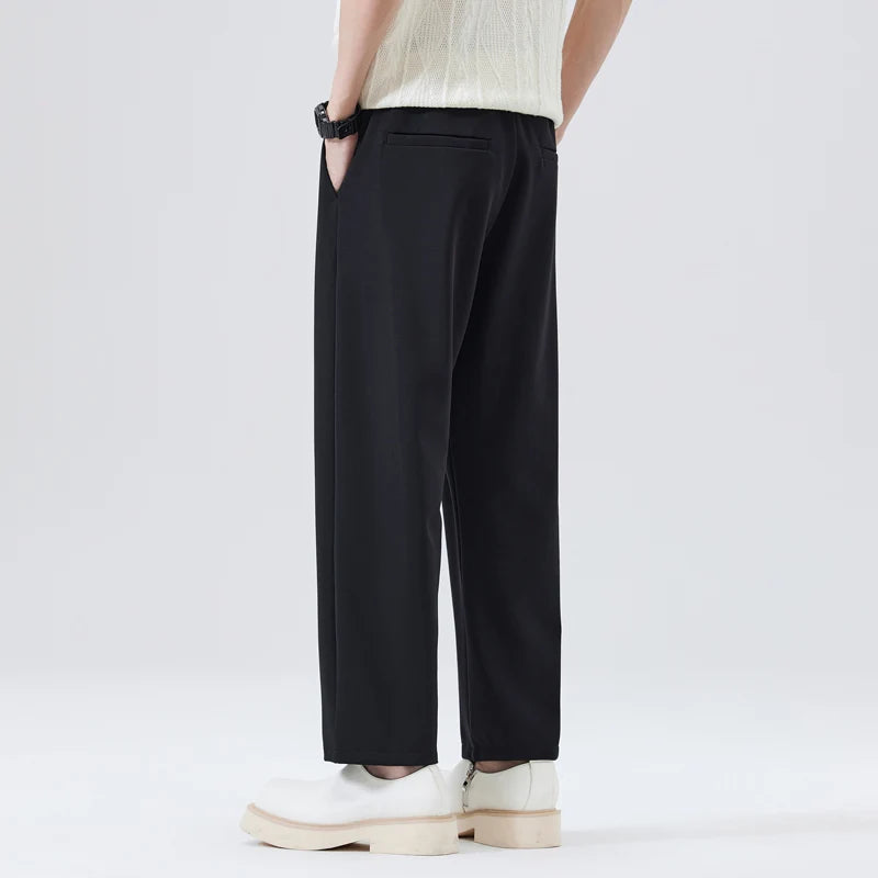 Spring Summer Casual Pant Men Elastic Waist Loose Casual Wide Leg Ankle-length Suit Pant Man Vintage Baggy Pants Trousers