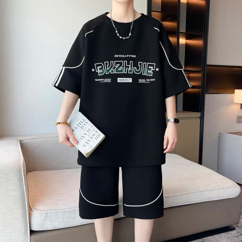 High Quality Men's Sets 2025 Summer Short Sleeve T-Shirts & Shorts Teen Streetwear Casual Top Tees & Pant Two-Piece Set Clothing