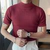 Tight T-shirt Casual Streetwear Textured High-neck Solid