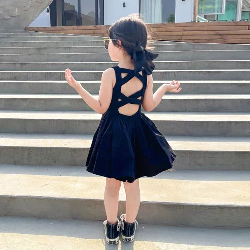 Girls Elegant Goth Dresss Black Sleeveless Tutu Dress