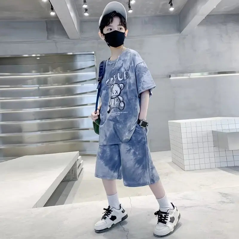 Boy Cartoon Bear Clothes Top Bottom Set
