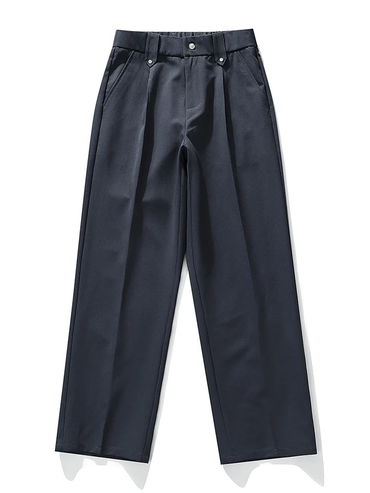 Summer Men's Pants Big Size Light Cool Polyester Straight Suit Pants Loose Fit Banding Slacks Men Business Casual Trousers 8XL