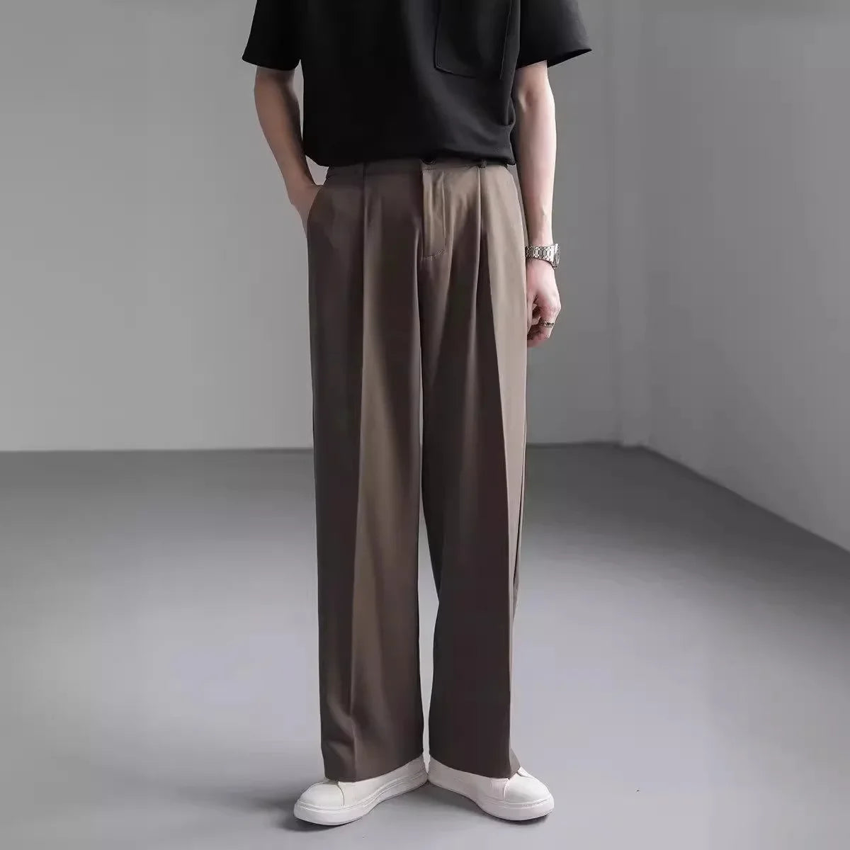 Summer New British Men Suit Pants Solid Oversize Business Casual Wide Leg Straight Trousers Japan Korean Fashion Y2k Streetwear