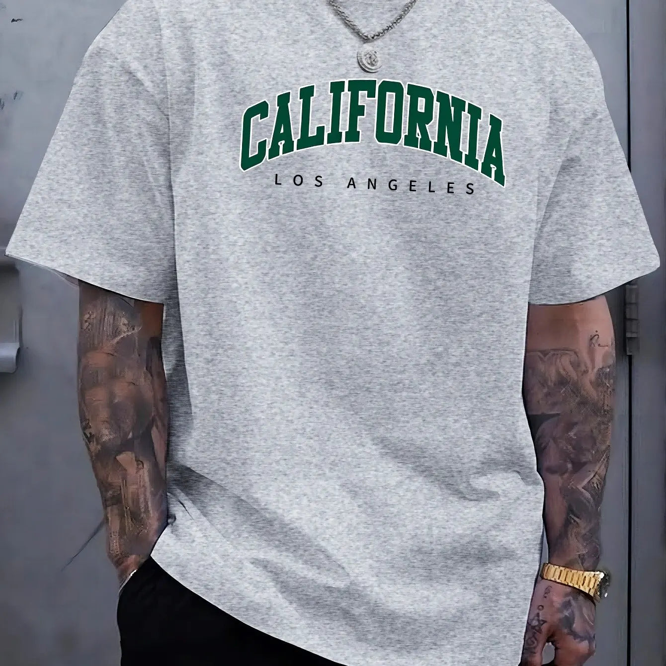 California Letter Printed Summer Men's Cotton Short Sleeve Casual Sports Tops Loose Large Comfortable Round Neck T-shirt