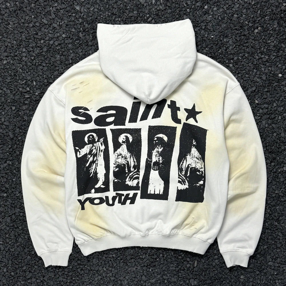 Yao Fashion Saint OF Michael Streetwear Vintage Graphics Print Hooded Men Clothing HipHop Y2k Pullover Sweatshirt For Men