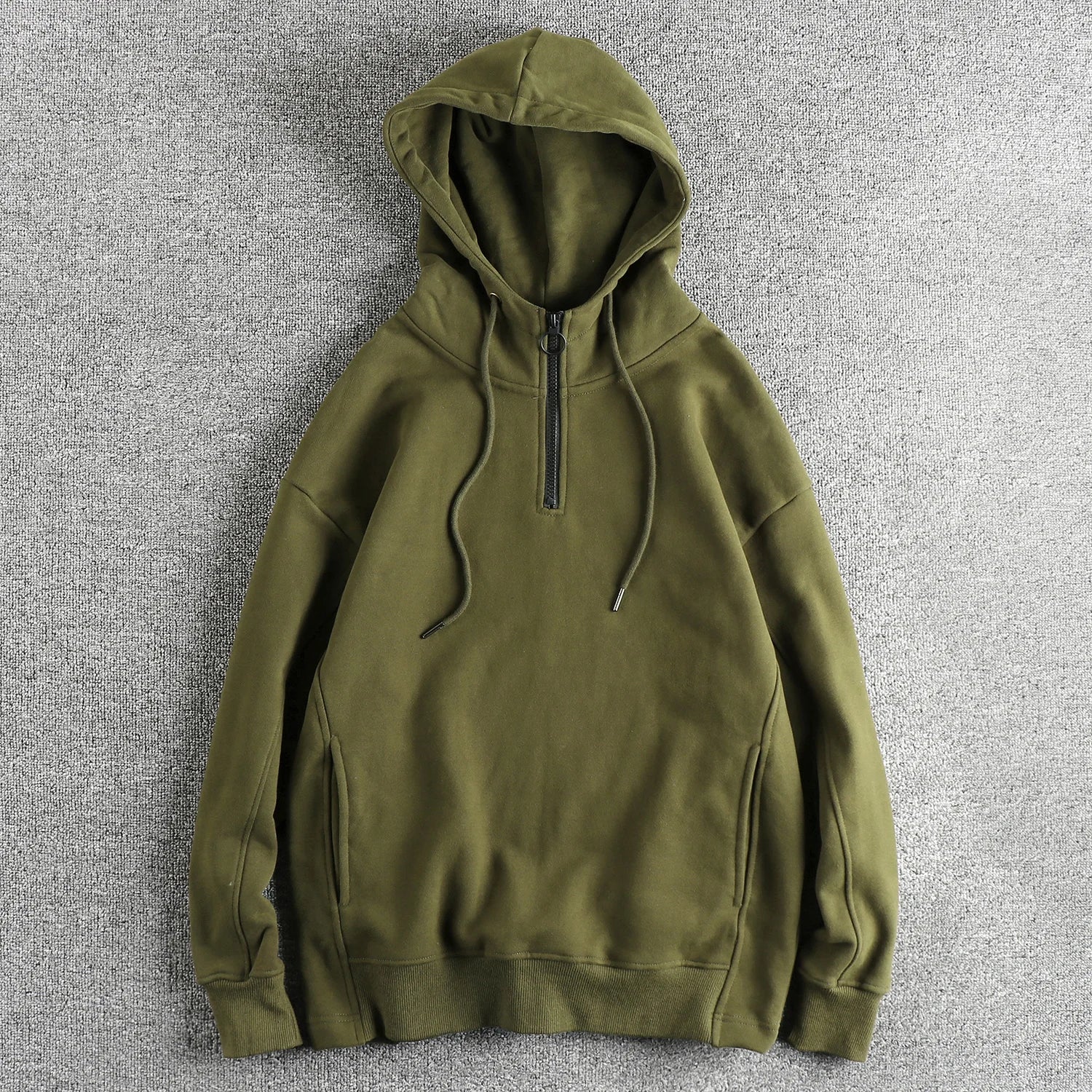Heavy pile and thick hooded half open collar casual hoodie men three-dimensional cut autumn winter jumper