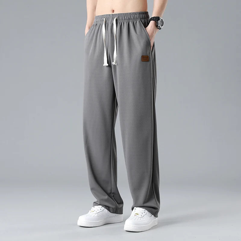 Ice Silk Wide Leg Pants Men's Summer Drapey Straight Leg Casual Sports Leisure able S Loose Fit Long Trousers