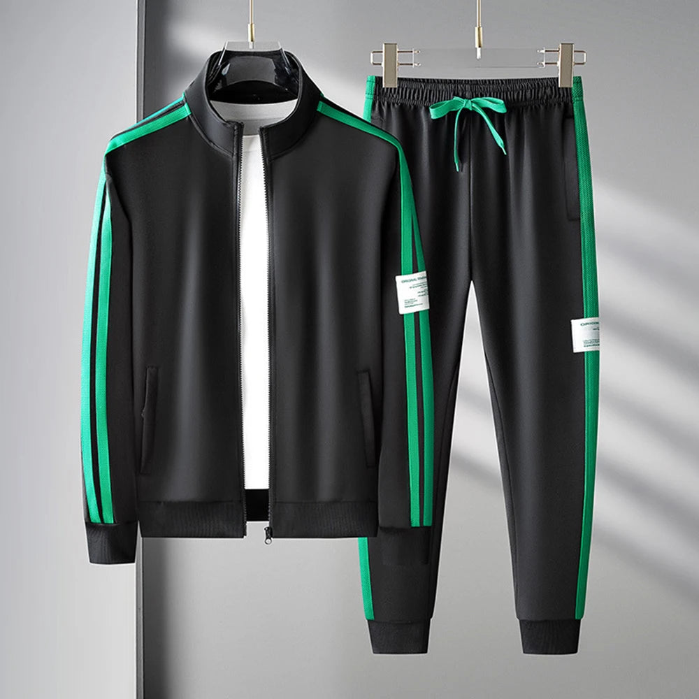 Mens Casual Striped Contrast Sports Suit Mens Two-Piece Cardigan Zipper Sportswear Spring And Autumn Mens Sportswear Sports Suit