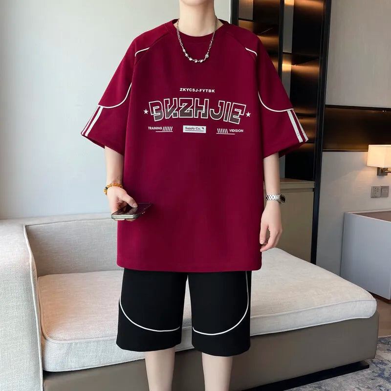 High Quality Men's Sets 2025 Summer Short Sleeve T-Shirts & Shorts Teen Streetwear Casual Top Tees & Pant Two-Piece Set Clothing