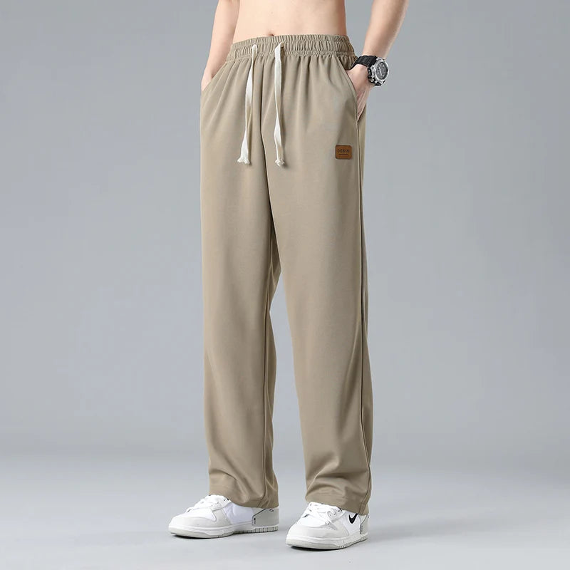 Ice Silk Wide Leg Pants Men's Summer Drapey Straight Leg Casual Sports Leisure able S Loose Fit Long Trousers