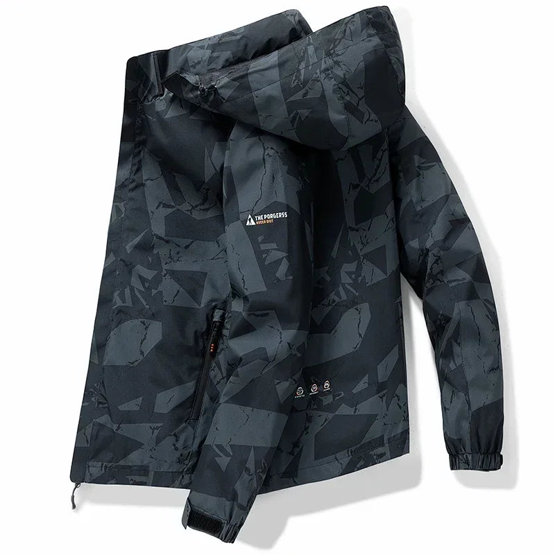 Spring Men's Windbreaker Loose Waterproof Hooded Coat Outdoor Leisure  Jacket Men's