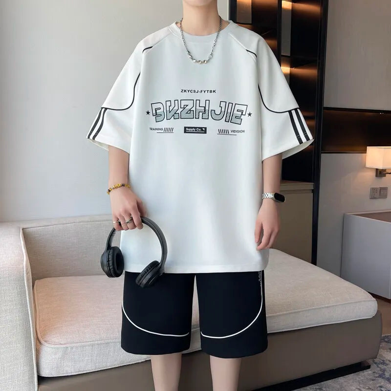 High Quality Men's Sets 2025 Summer Short Sleeve T-Shirts & Shorts Teen Streetwear Casual Top Tees & Pant Two-Piece Set Clothing
