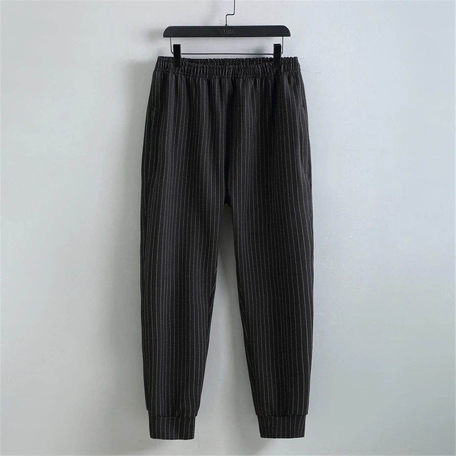 Men's Stripe Sets Plus Size 10XL 11XL Cargo Shirts Pants Male Autumn Winter Thick Suits Fashion Casual Jacket Sets Big Size 10XL
