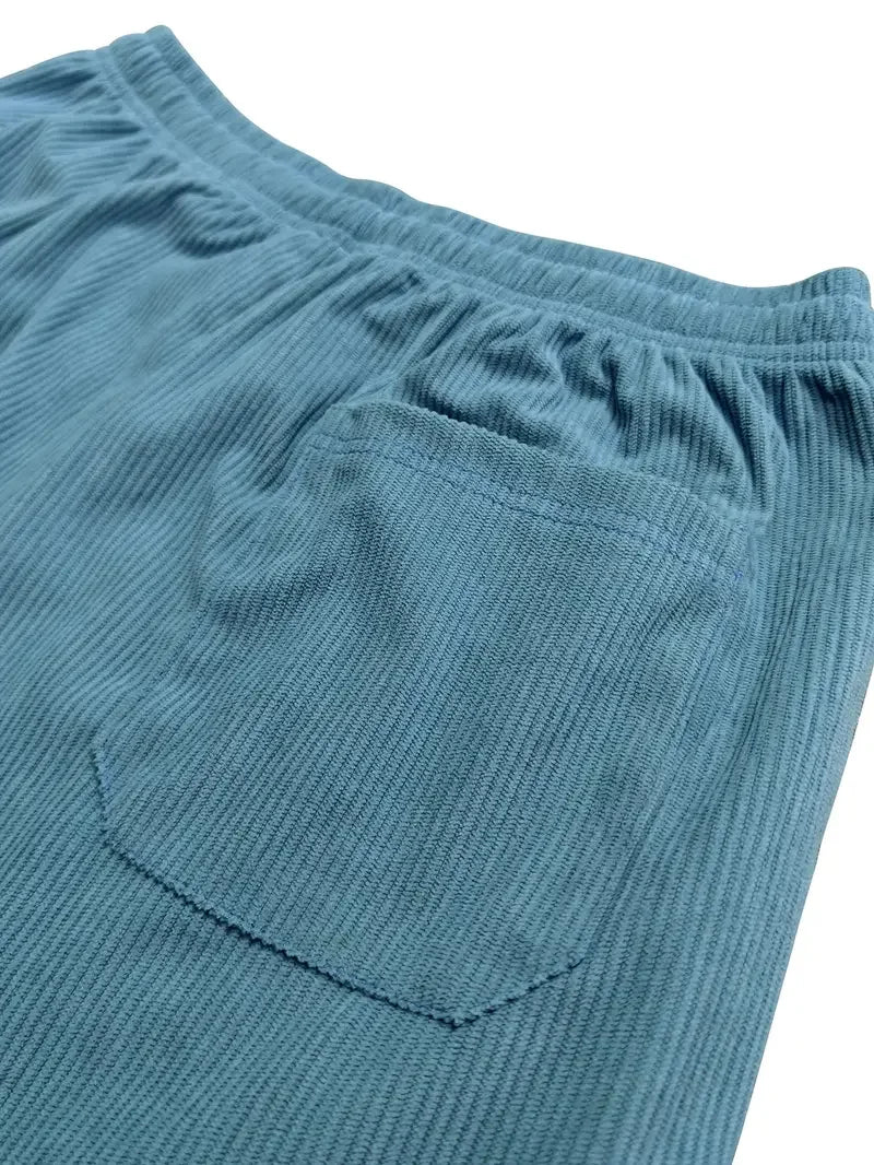2025 Autumn Winter Men's Casual Pants Striped Corduroy Loose Fashion Cargo Straight Pants Fitness Sports Hip Hop Pants