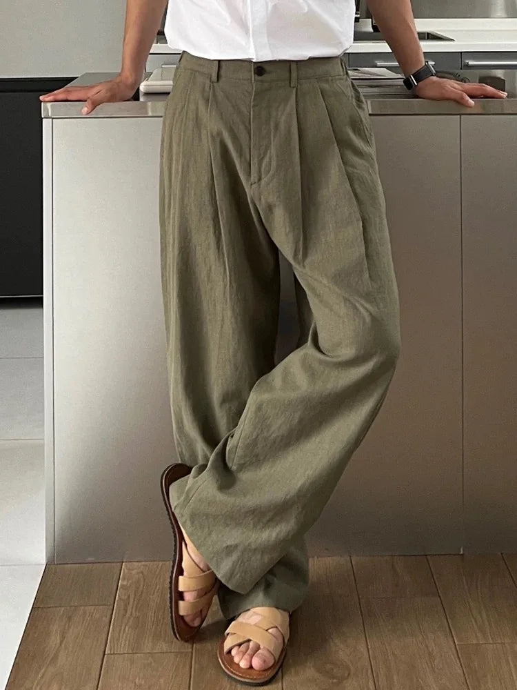 Linen Thin Casual Pants Men Summer New Sle Japanese Lazy Loose Drape Simple Pure Color Straight Leg Pants Breathable