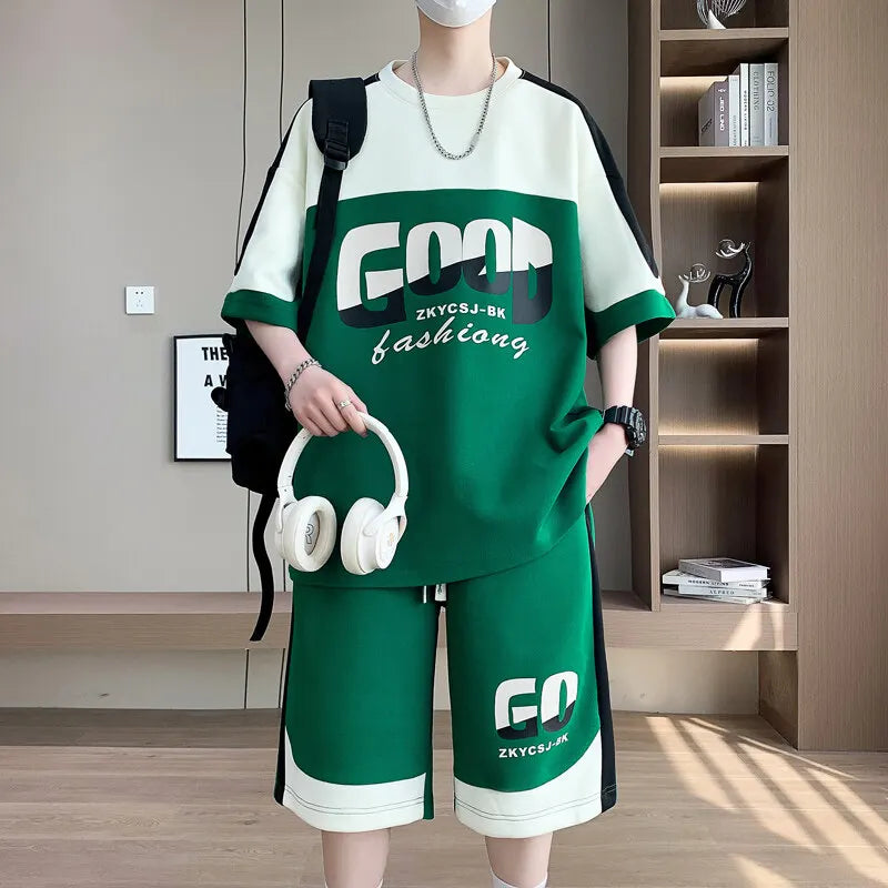 High Quality Men's Sets 2025 Summer Short Sleeve T-Shirts & Shorts Teen Streetwear Casual Top Tees & Pant Two-Piece Set Clothing