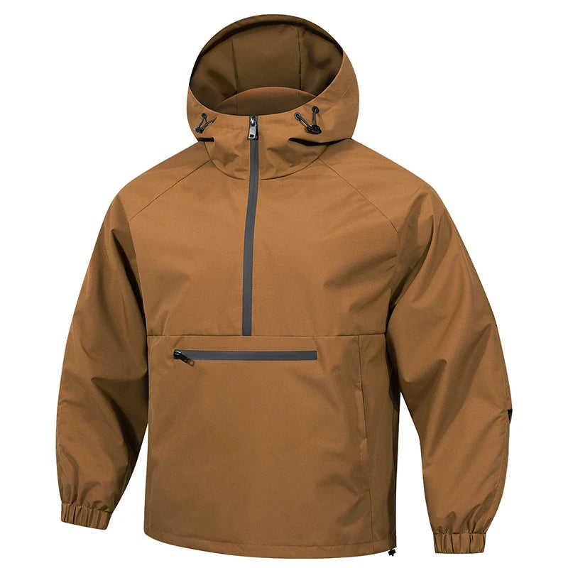 Men's hooded jacket - Spring and Autumn hoodie - American street trend pullover. Sports Outdoor Half Collar Windbreaker&