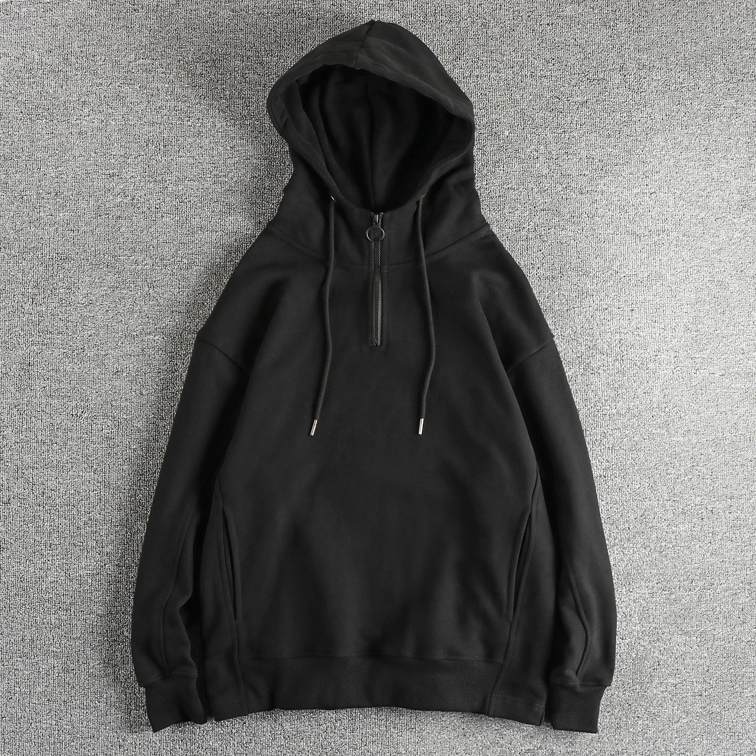 Heavy pile and thick hooded half open collar casual hoodie men three-dimensional cut autumn winter jumper
