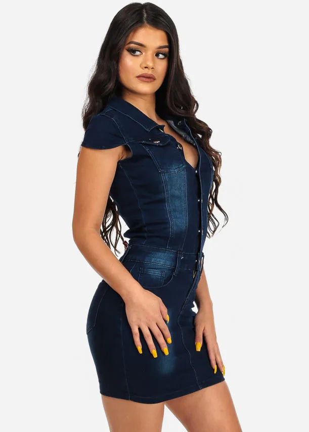 Slim fit denim dress buttocks wrapped mini dresses