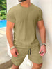Summer men's short-sleeved and shorts set, simple and casual, high-quality outdoor men's wear, summer fashionable loose pullover