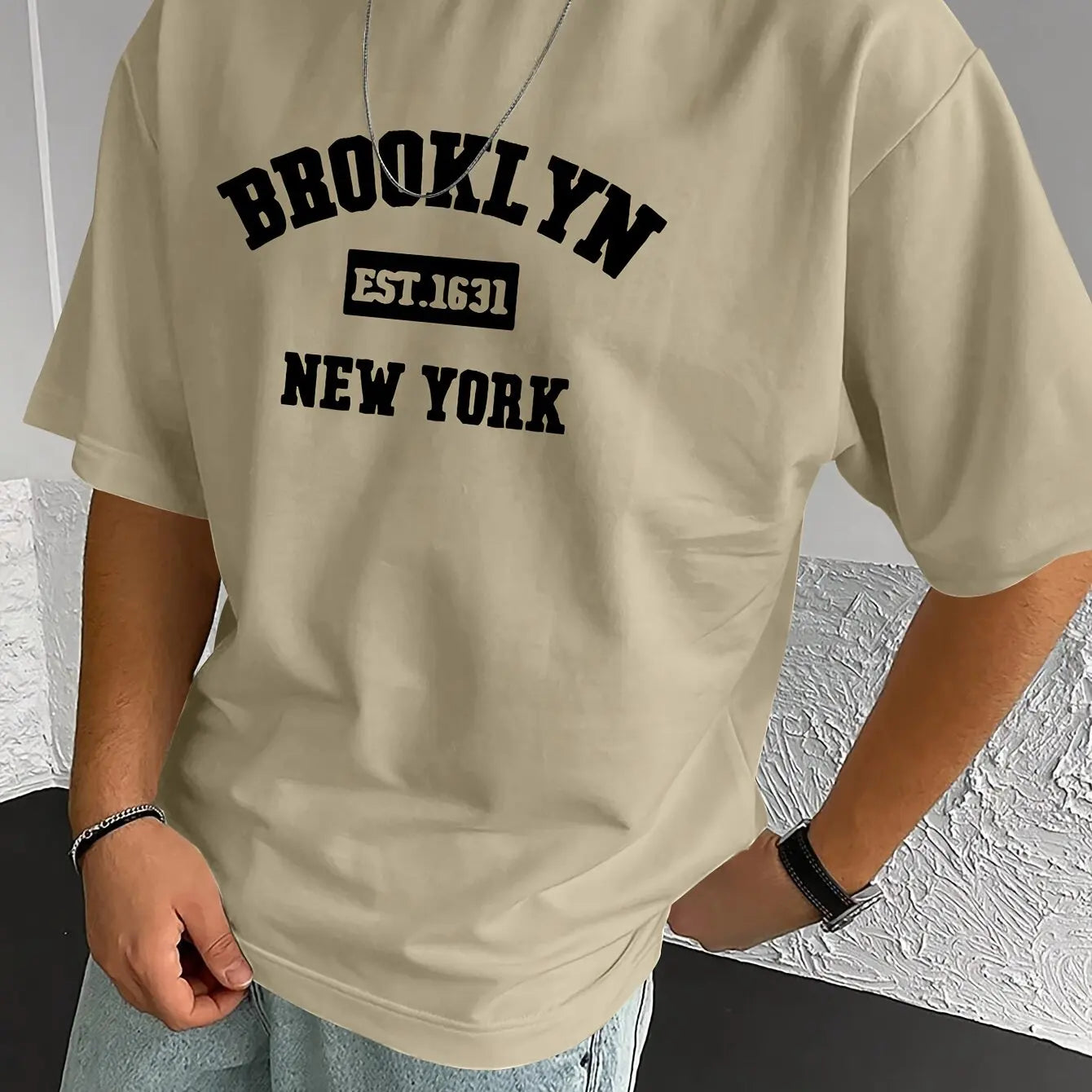 Men's summer 100% pure cotton fashionable casual loose sports Brooklyn pattern printed round neck short sleeved T-shirt top