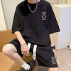 TZ015 New Summer Waffle Round Neck Short Sleeved M L XXXL 4LX 5XL T-shirt for Men's Short Sleeved Top T-shirt+Shorts suit