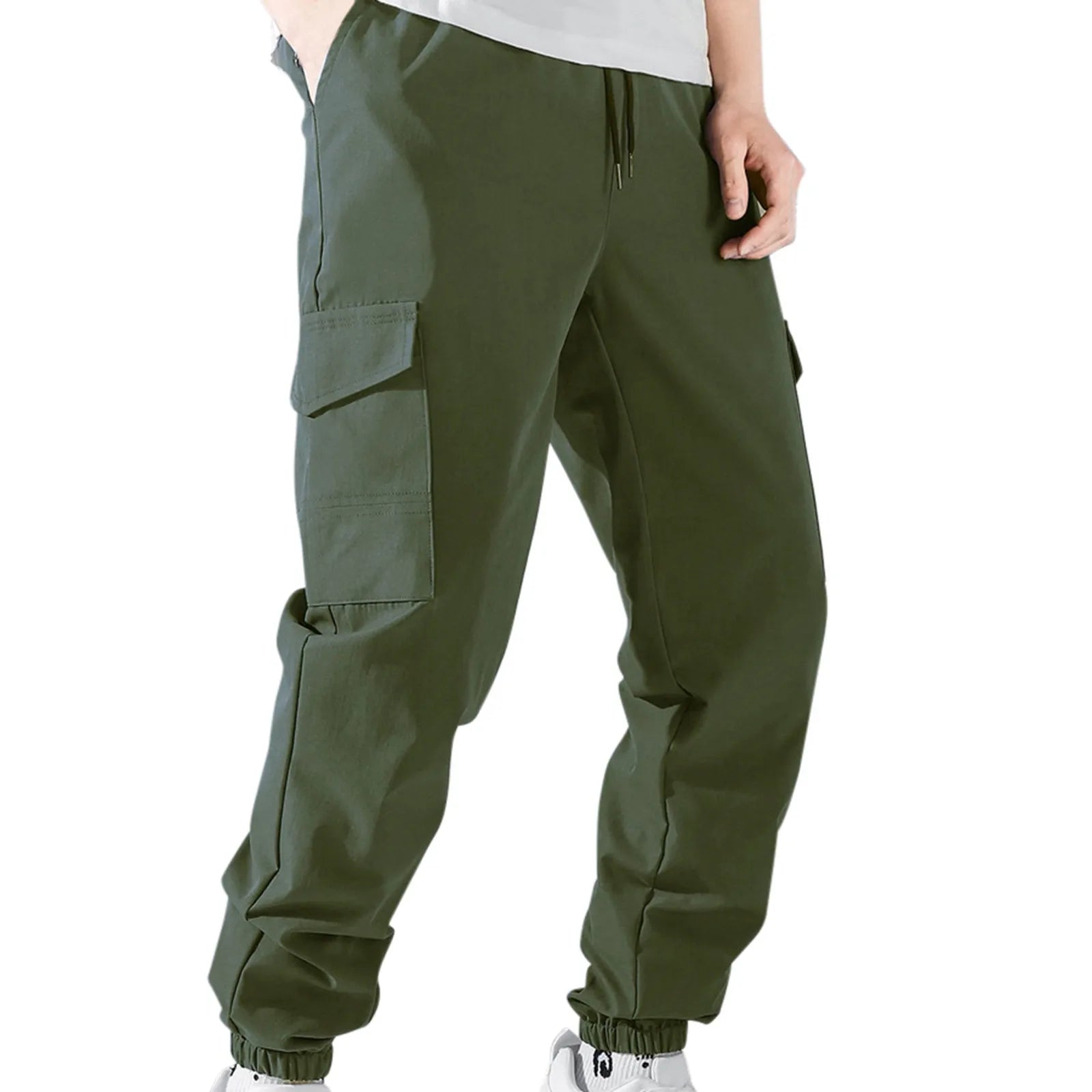 Streetwear 2024 Spring Casual Cargo Pants Mens Elastic Waist Solid Trousers Male Multi-Pocket Baggy Joggers Sweatpants штаны