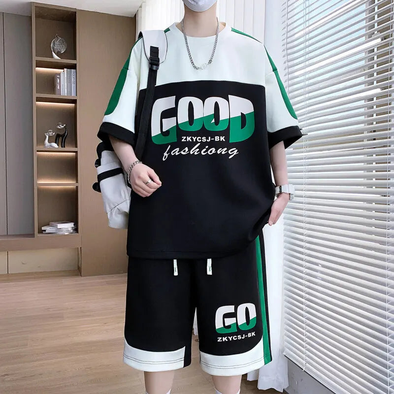 High Quality Men's Sets 2025 Summer Short Sleeve T-Shirts & Shorts Teen Streetwear Casual Top Tees & Pant Two-Piece Set Clothing