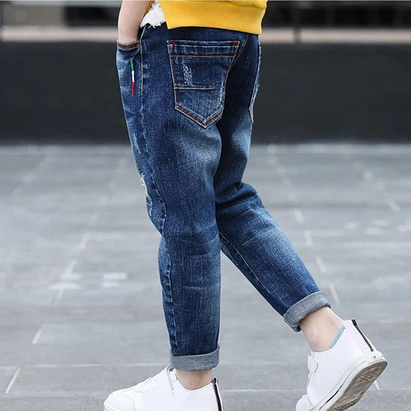 IENENS Kids Boy's Jeans Young Casual Trousers 4-11 Years Children Denim Long Pants Elastic Waist Pants Spring Autumn Slim Jean