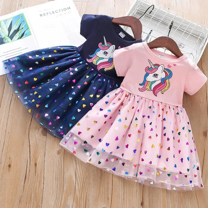 Kids Dresses for Girls Sohort Sleeve Unicorn Clothes