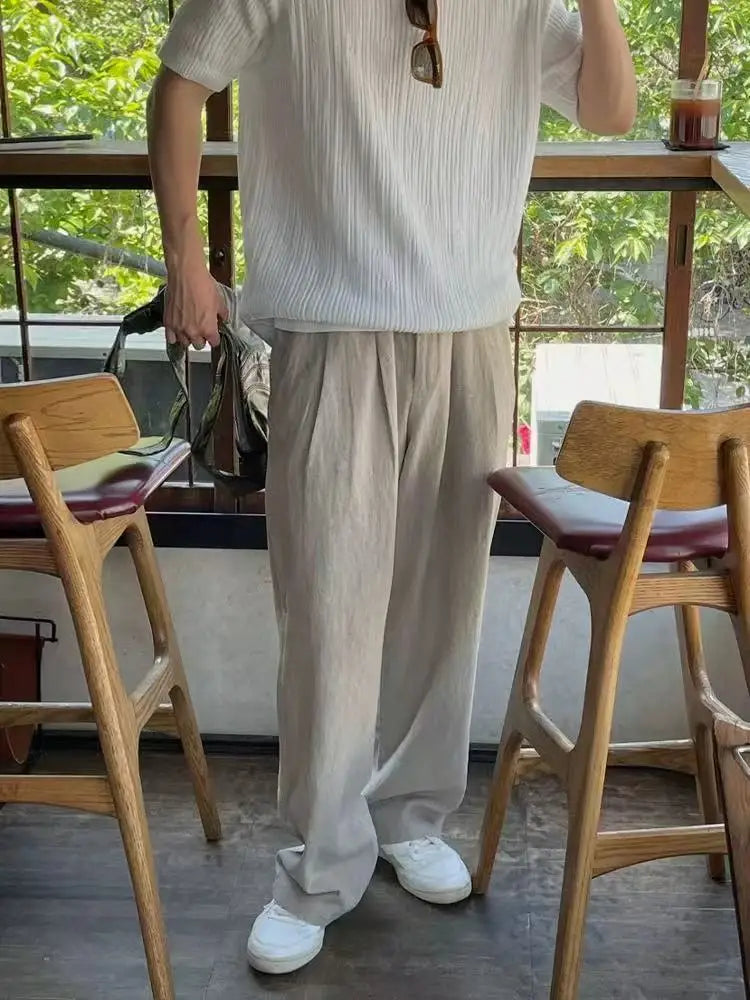 Linen Thin Casual Pants Men Summer New Sle Japanese Lazy Loose Drape Simple Pure Color Straight Leg Pants Breathable