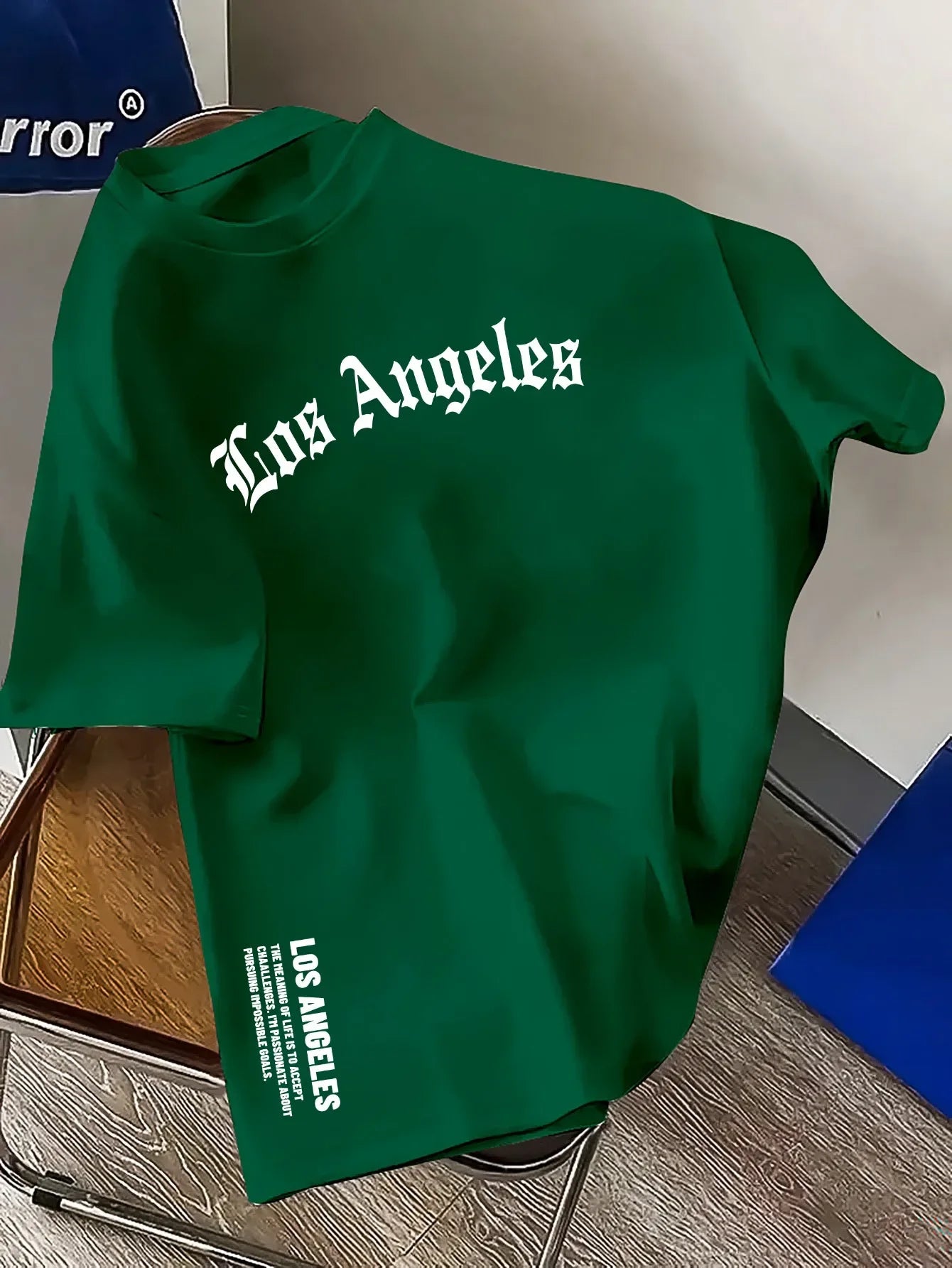 Los Angeles letter print men's summer 100% cotton fashion loose large size casual comfortable round neck short-sleeved top