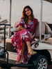 Women Printed V-neck Mesh Thin Maxi Dresses