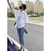 Cotton Mid-sleeve Thin Woman Blous Shir Top