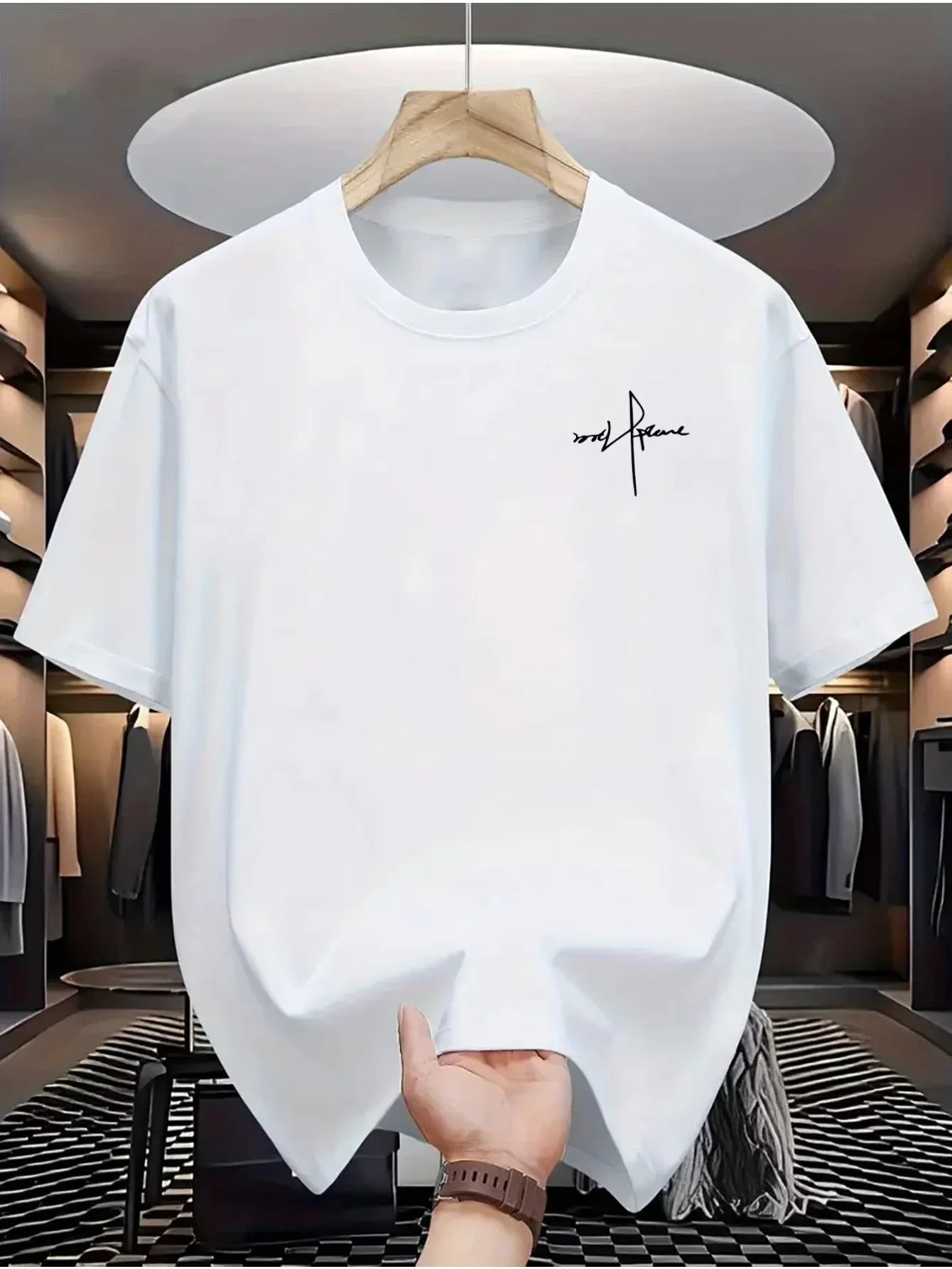 Men's Summer Cotton Fashionable Casual Sports Loose Plus Size Personalized Letter Printed Round Neck Short Sleeved T-shirt