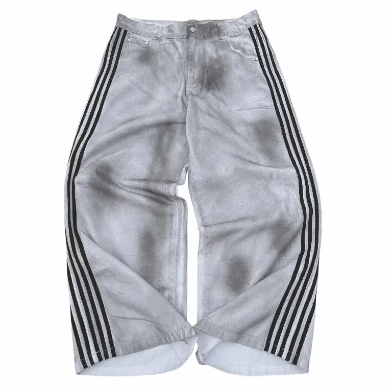 HCW Striped Zipper Hoodie Sweatpants Two Piece Set Y2K Sportswear Mens Letter Stripe Embroidery Oversized Sweatshirt Pants Set