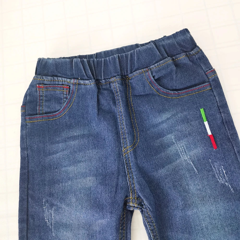 IENENS Kids Boy's Jeans Young Casual Trousers 4-11 Years Children Denim Long Pants Elastic Waist Pants Spring Autumn Slim Jean