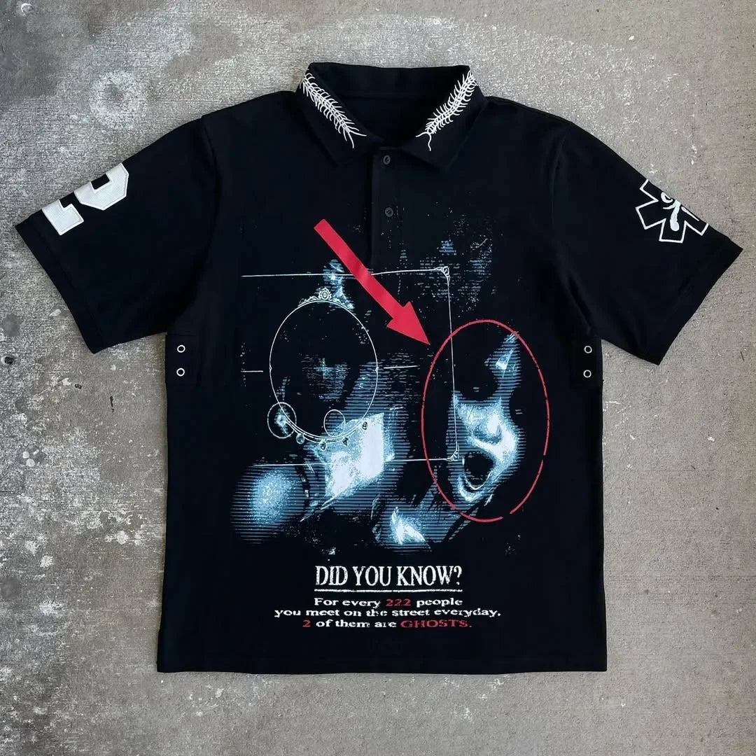 Gothic Harajuku Retro Streetwear Graphic Top Hip Hop Punk Casual Polo Shirt Men High Street Casual Cotton Lapel Short Sleeves