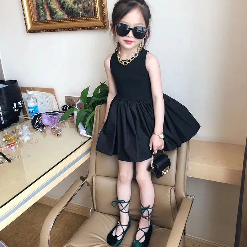 Girls Elegant Goth Dresss Black Sleeveless Tutu Dress