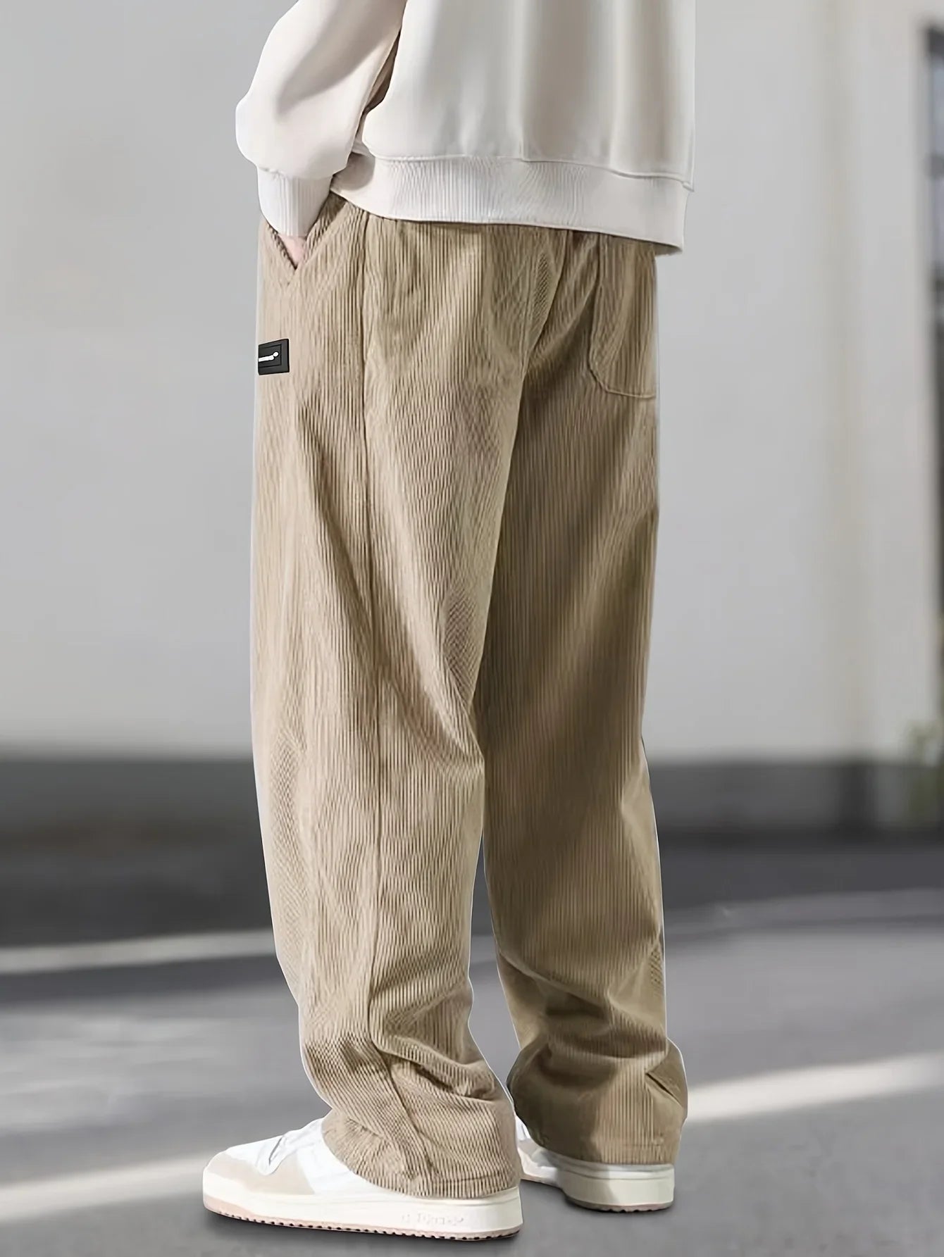 2025 Autumn Winter Men's Casual Pants Striped Corduroy Loose Fashion Cargo Straight Pants Fitness Sports Hip Hop Pants
