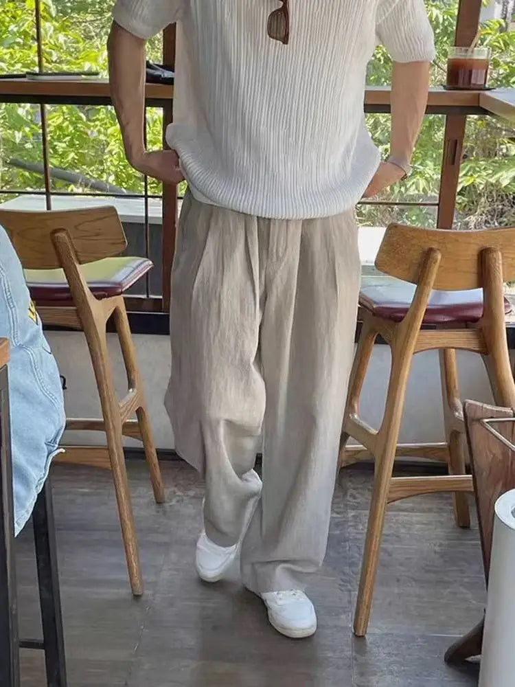 Linen Thin Casual Pants Men Summer New Sle Japanese Lazy Loose Drape Simple Pure Color Straight Leg Pants Breathable
