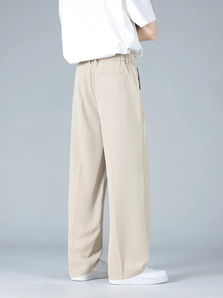 Summer Men's Pants Big Size Light Cool Polyester Straight Suit Pants Loose Fit Banding Slacks Men Business Casual Trousers 8XL
