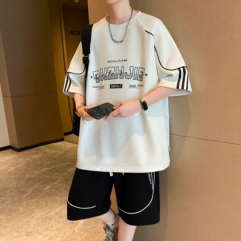 High Quality Men's Sets 2025 Summer Short Sleeve T-Shirts & Shorts Teen Streetwear Casual Top Tees & Pant Two-Piece Set Clothing